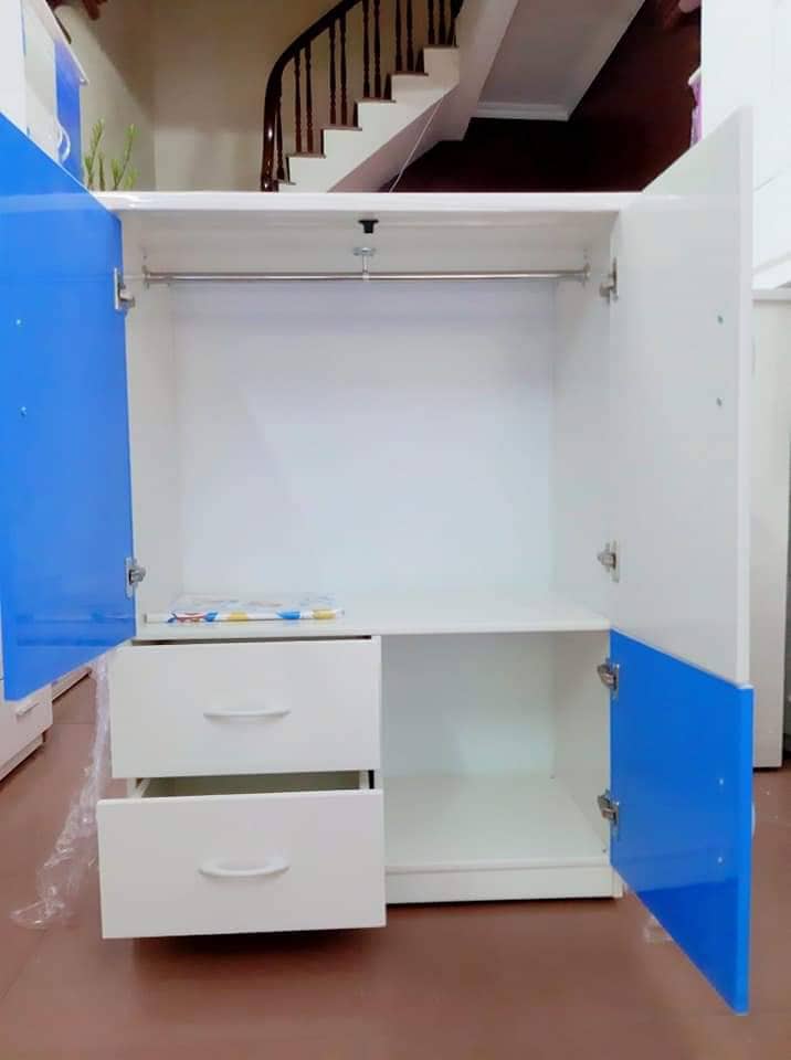 Tủ nhựa đài loan 2 cánh 2 ngăn kéo 1 cánh mở - xanh trắng (cao 1m15 x rộng 85cm x sâu 45cm)