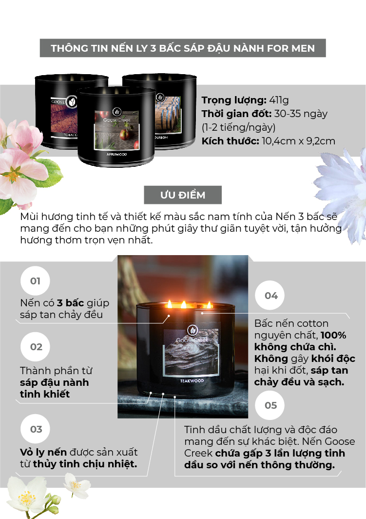 Nến ly 3 bấc sáp đậu nành For Men Goose Creek (411g) - Guilty