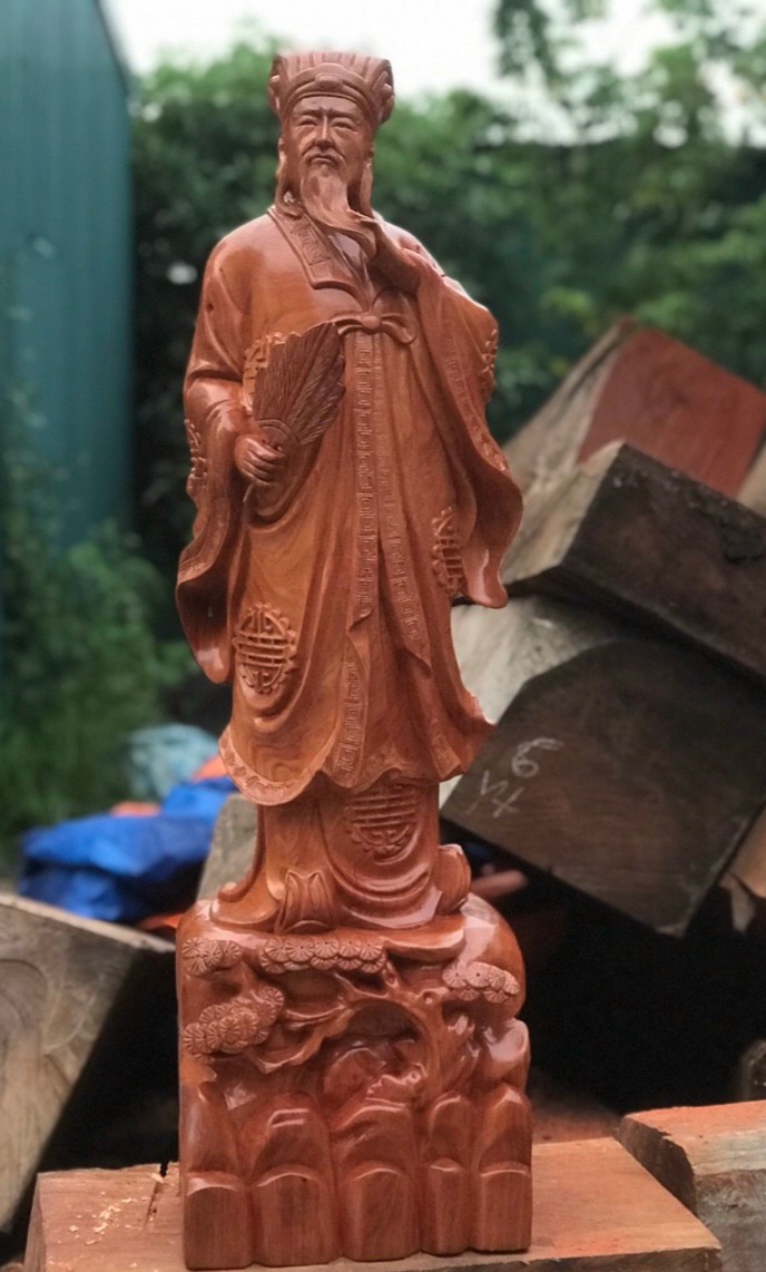 Tượng khổng minh (gia cát lượng) bằng gỗ hương đá liền khối cực đẹp kt cao 90×27×20cm