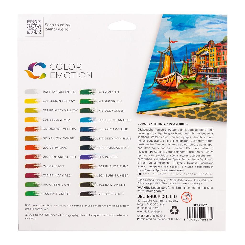 Màu nước Gouache dạng tuýp 12ml Deli 5/12/24 màu,Tặng kèm pallete Nhựa pha màu