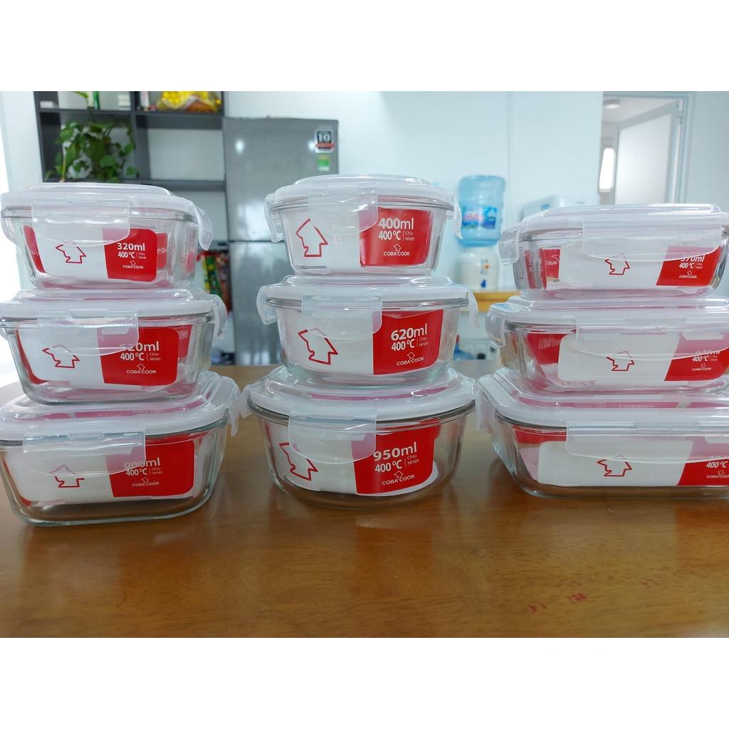 Bộ 5 hộp thủy tinh hộp đựng cơm trữ thức ăn thực phẩm trong tủ lạnh chịu nhiệt COBA