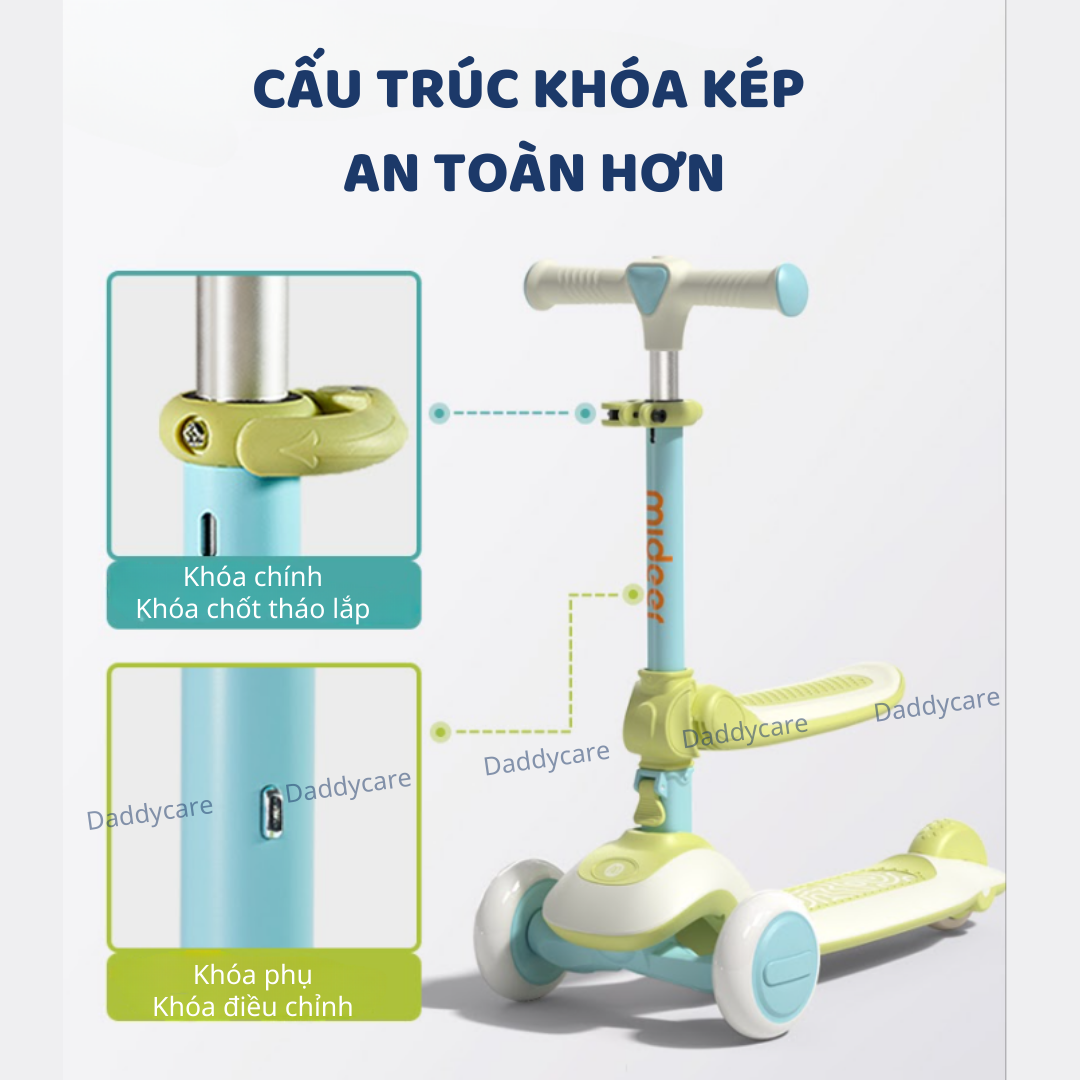 Xe Scooter Mideer, xe trượt cao cấp gấp gọn có ghế ngồi cho bé