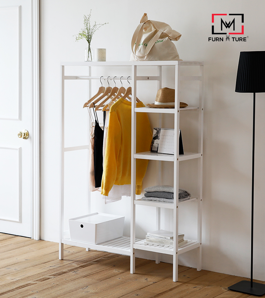 DOUBLE HANGER TỦ GỖ QUẦN ÁO XUẤT KHẨU HÀN QUỐC SHELF HANGER TRẮNG - SHELF 5F TRẮNG