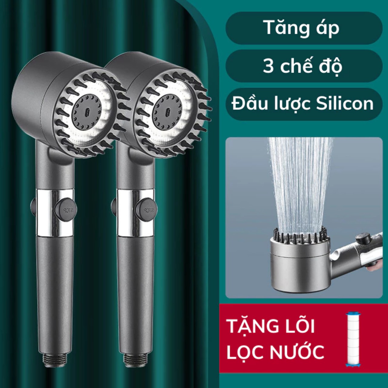 Vòi Sen Tăng Áp, Đầu Vòi Hoa Sen Mát Xa 4 Trong 1, 3 Chế Độ Áp Suất Cao Tiết Kiệm Nước, Lõi Cotton Lọc Cho Nhà Tắm - HÀNG CHÍNH HÃNG MINIIN