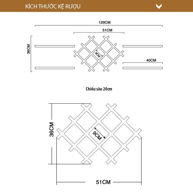 Kệ Gỗ Để Vang Trang Trí Treo Tường Nhỏ Xinh SIB Decor (Tặng Kèm Giá Treo Ly) KR06
