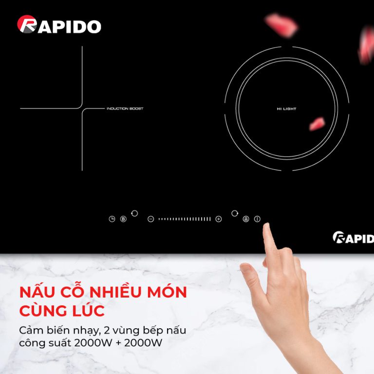Bếp từ đôi Rapido RI4000BN 4000W 9 cấp độ công suất, công nghệ inverter tiết kiệm điện, bảo hành 24 tháng - Hàng chính hãng