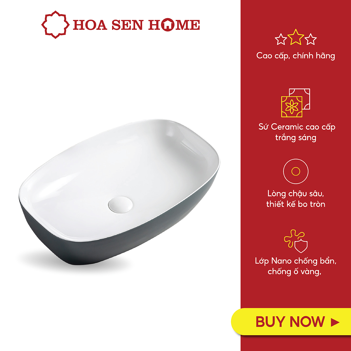 Lavabo đặt bàn TUSLO Pro PALL014, lòng chậu sâu, chất liệu sứ Ceramic cao cấp, công nghệ men Nano kháng khuẩn đến 89% - Hàng chính hãng