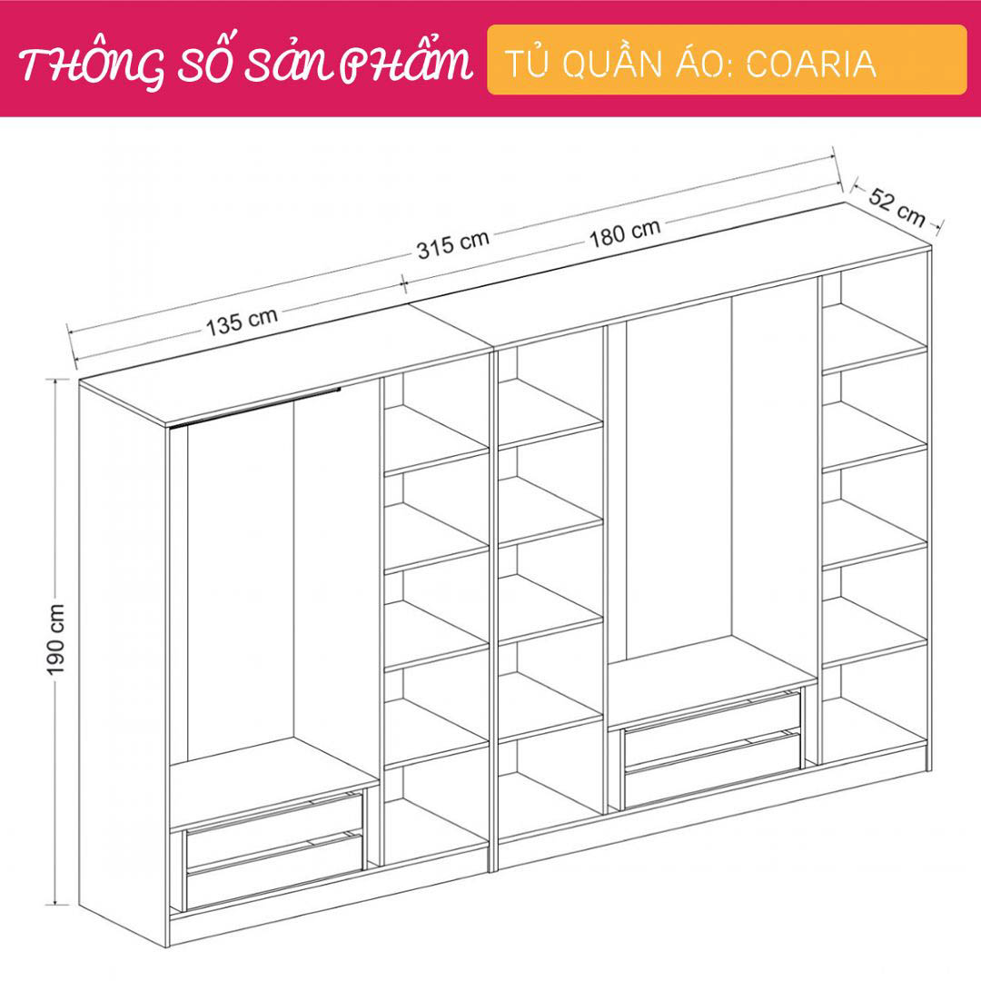 Tủ quần áo gia đình đa dụng hiện đại SMLIFE Coaria