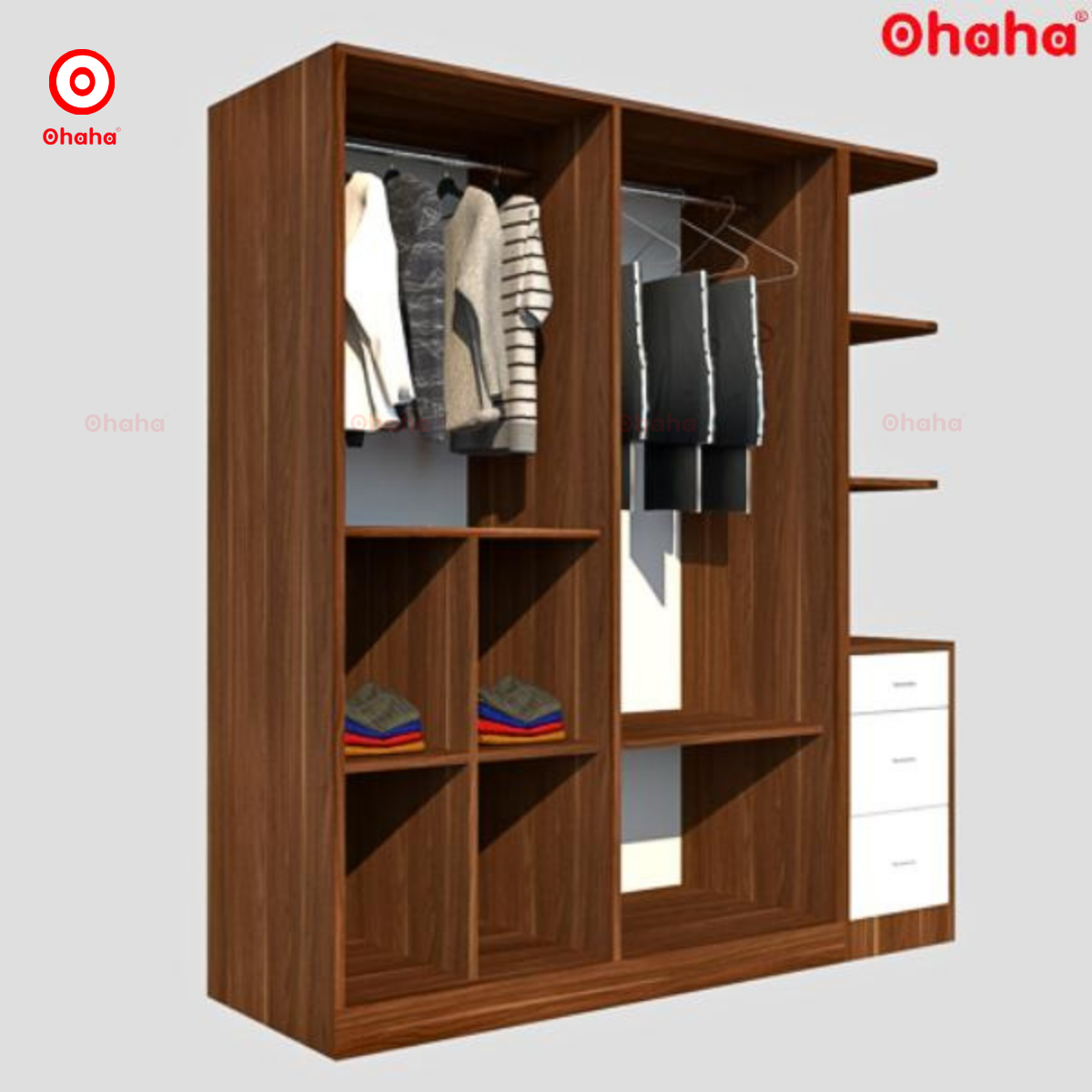 TỦ QUẦN ÁO GỖ CÔNG NGHIỆP CAO CẤP 4 CÁNH OHAHA - TQA002