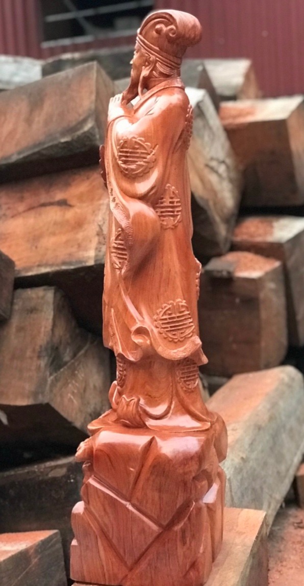 Tượng khổng minh (gia cát lượng) bằng gỗ hương đá liền khối cực đẹp kt cao 90×27×20cm
