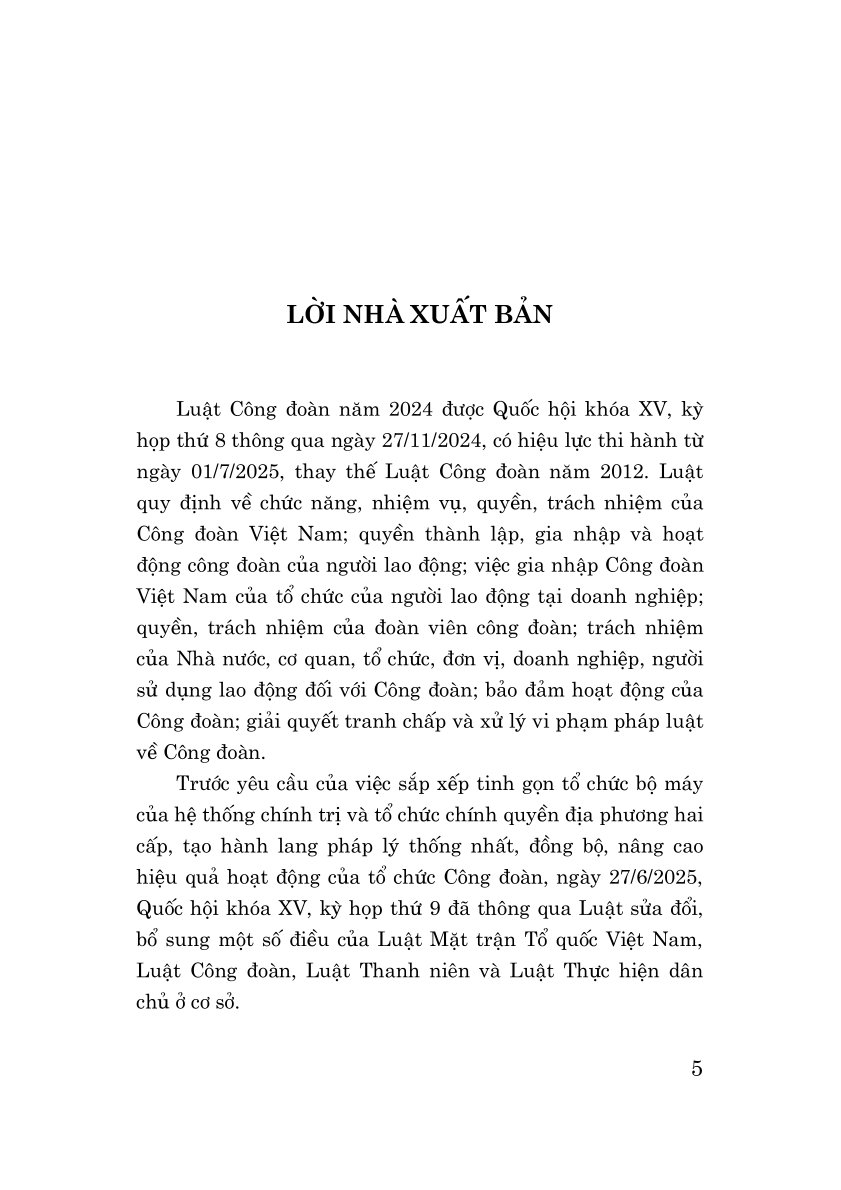 Luật công đoàn năm 2024 (sửa đổi, bổ sung năm 2025)