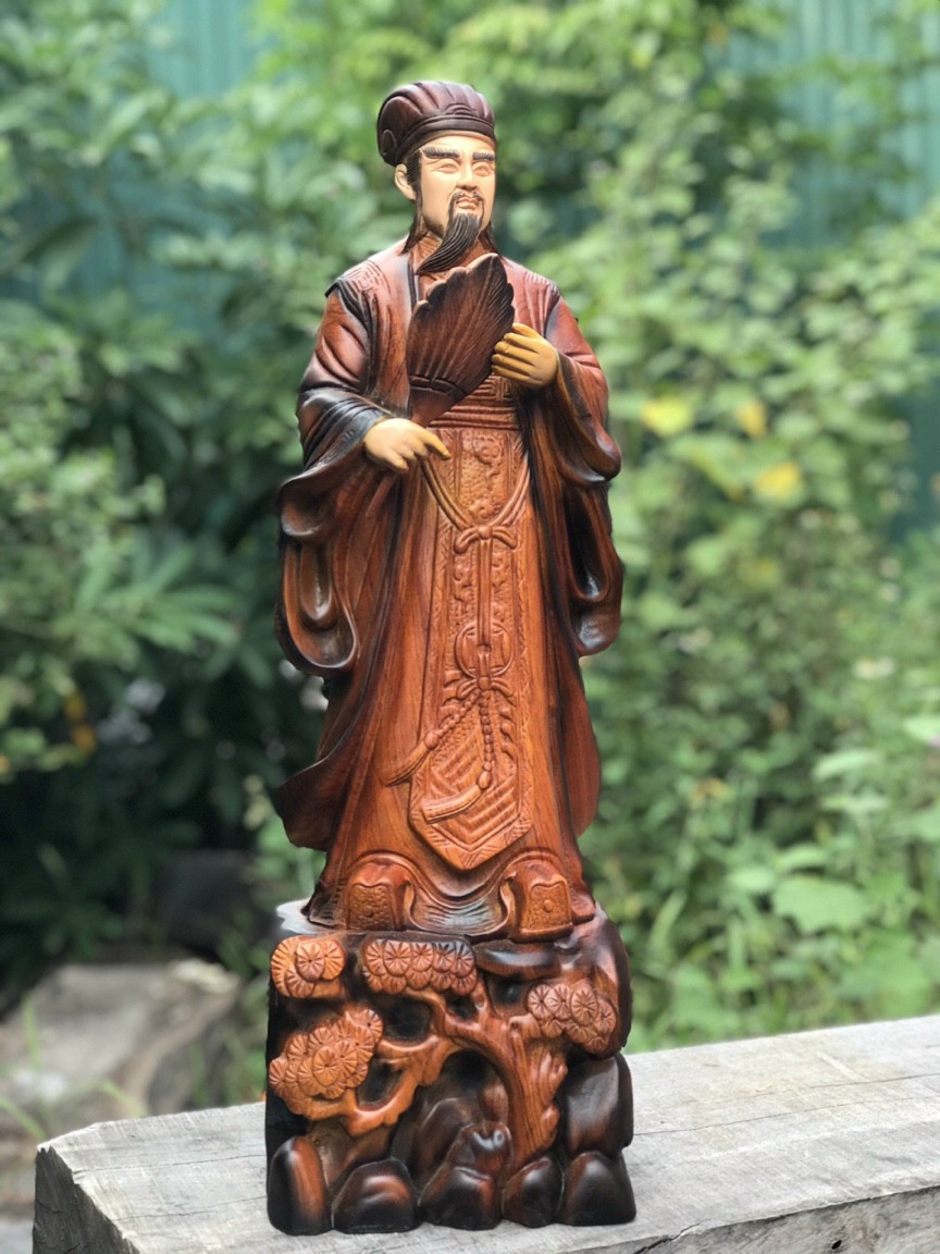 Cặp tượng khổng minh gia cát lượng ,và quan công ,Cặp văn ,võ song toàn bằng gỗ hương đá tô làm mầu giả cổ kt cao 60cm