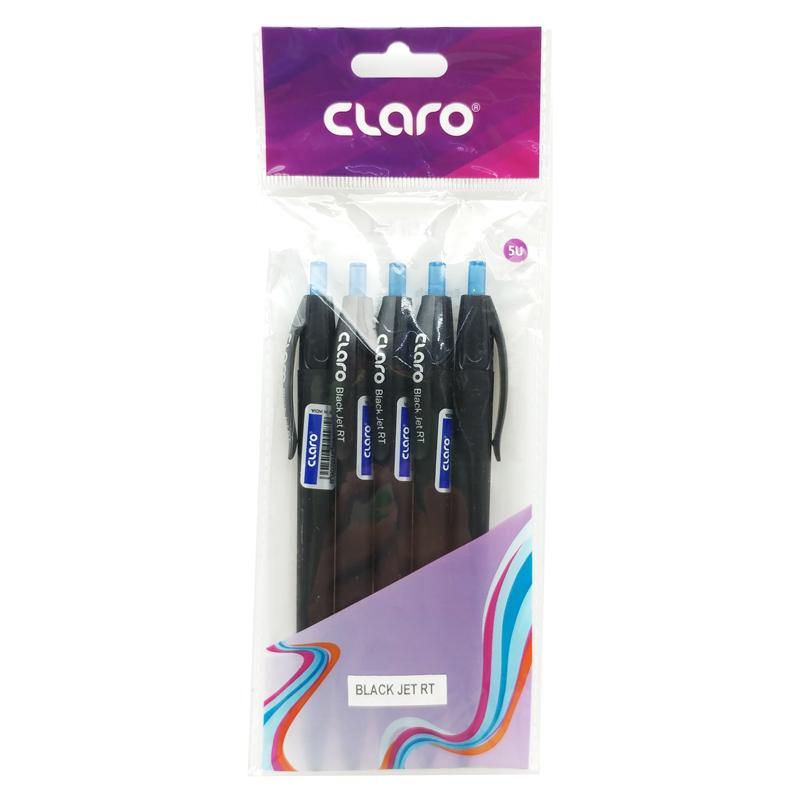 Vỉ 5 Bút Bi Claro Black Jet RT 0.7 mm - Mực Xanh