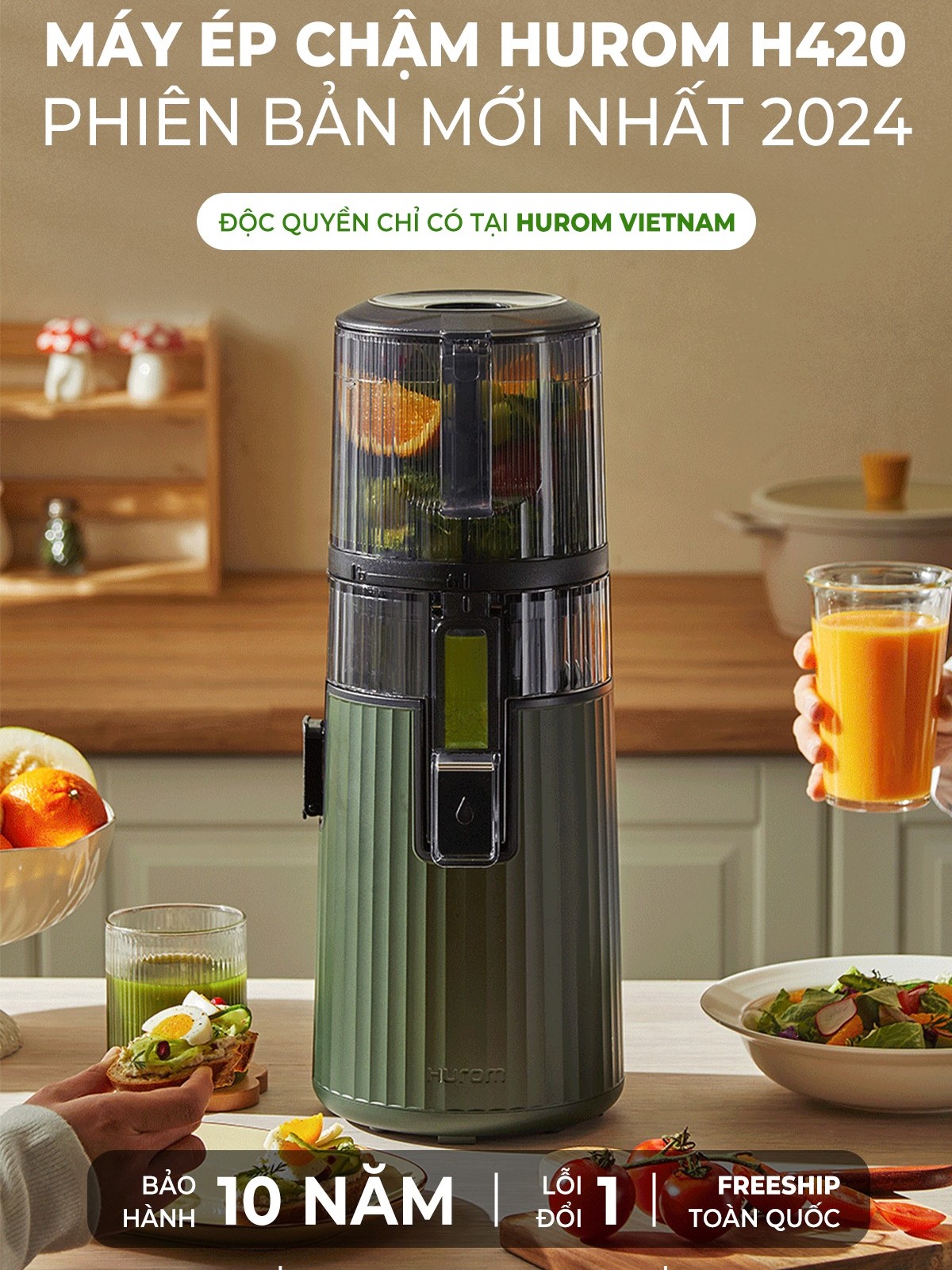 MÁY ÉP CHẬM HUROM H420 2024 - Hàng Chính Hãng - Bảo Hành 10 Năm Động Cơ.