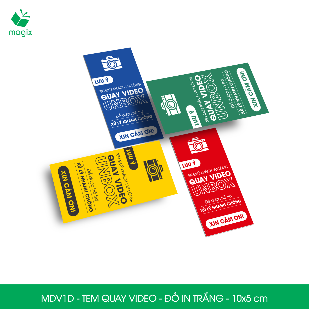 100 Tem chú ý quay video trước khi mở hàng, decal dán hộp - 10x5 cm - Đỏ in trắng - MDV1D