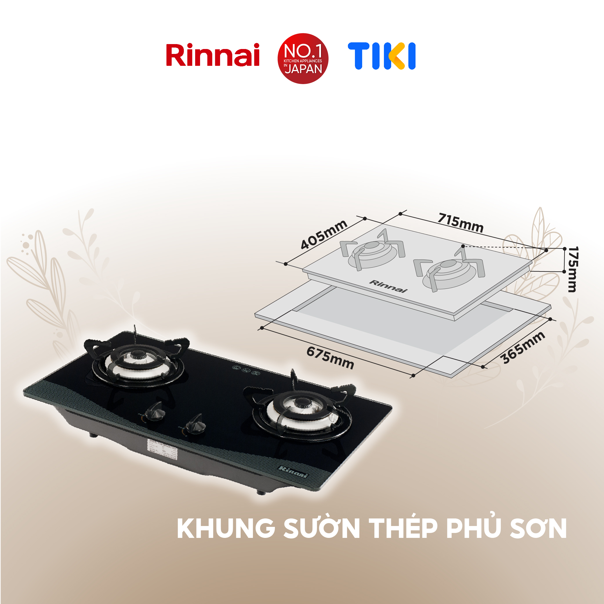 Bếp gas âm Rinnai RVB-2BG(Wv-M)N mặt bếp kính và kiềng bếp men - Hàng chính hãng.