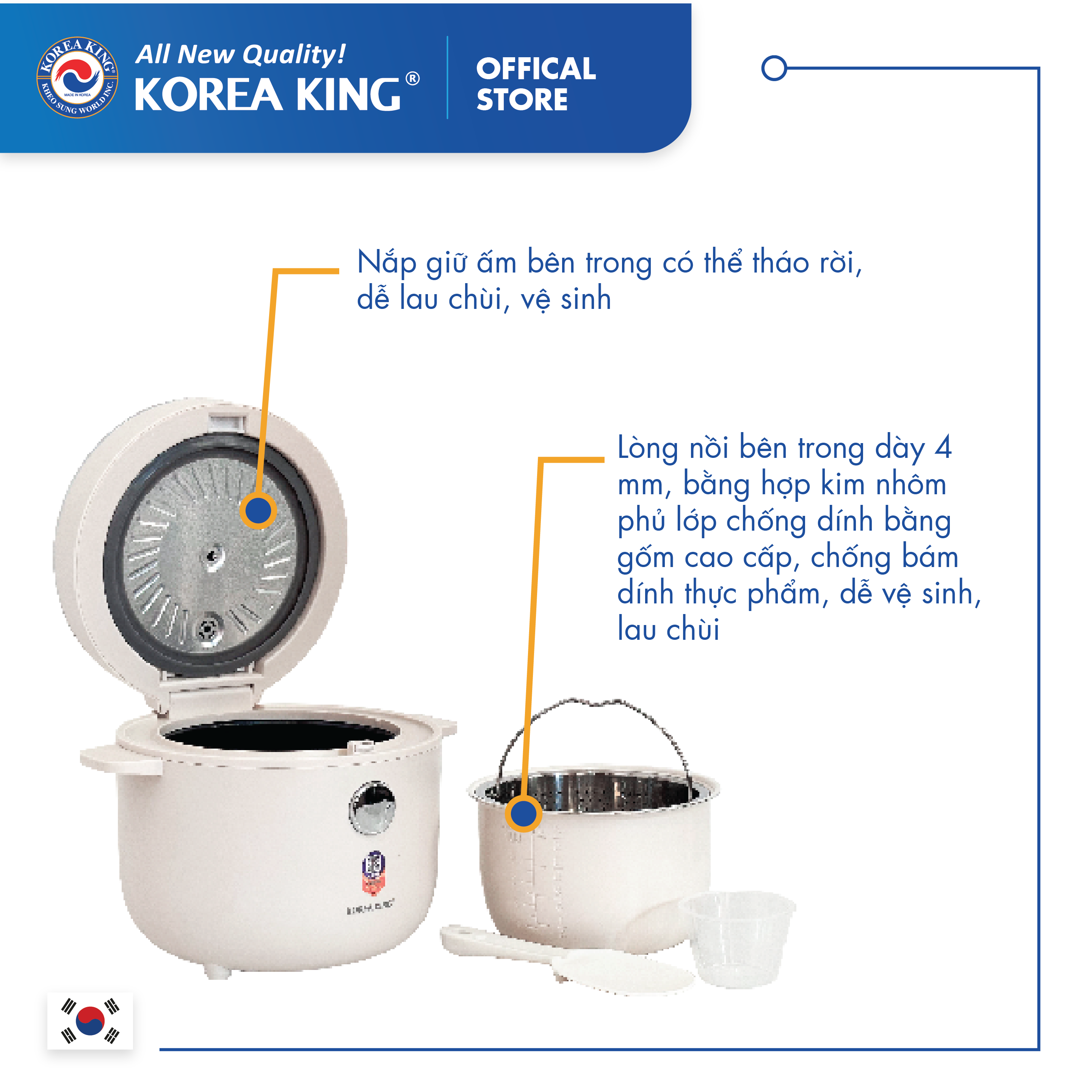 PRC-12SLJT_B Nồi cơm điện Korea King (có chức năng tách đường, dung tích 1.2L, công suất 400 W, mặt kính đen)-Hàng chính hãng