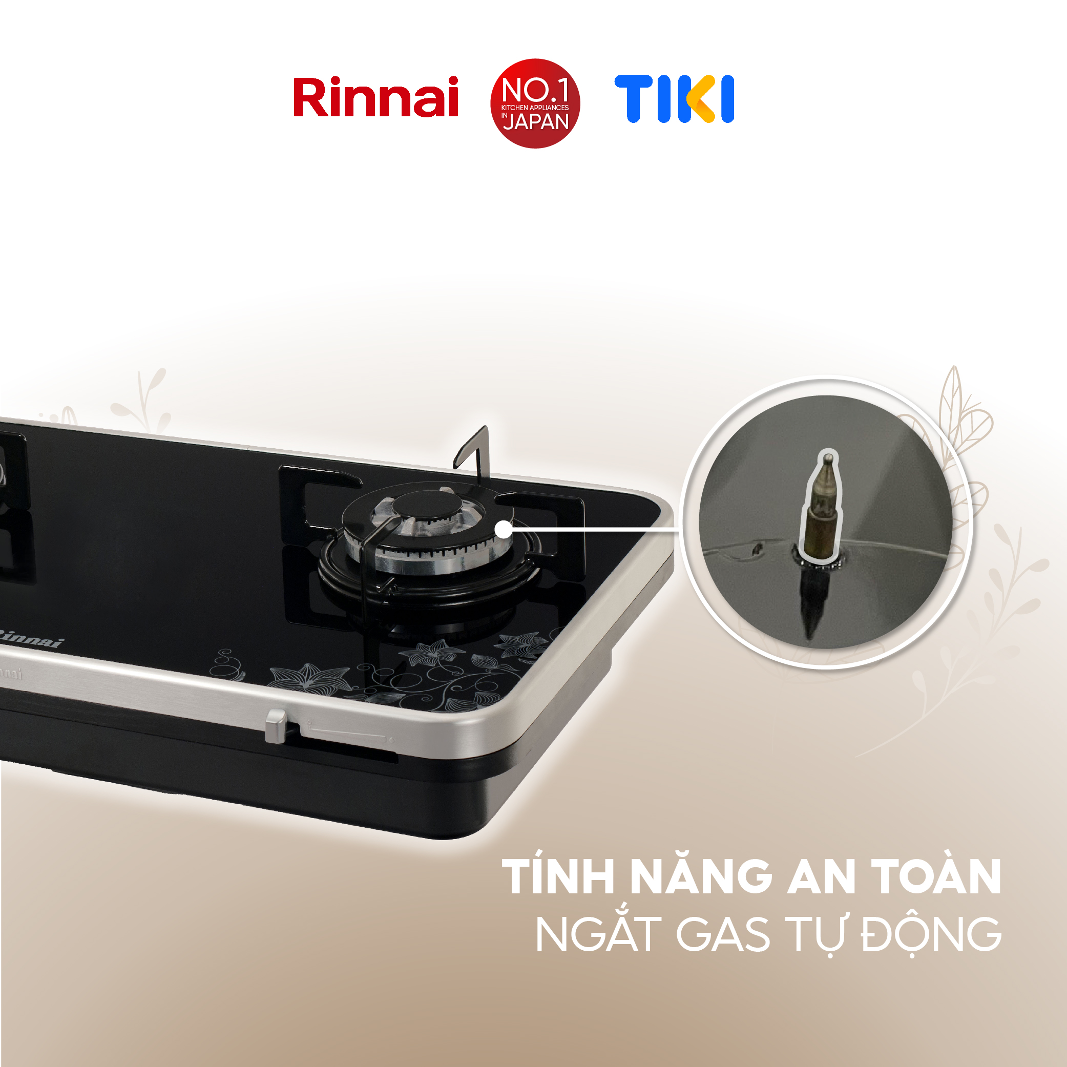 Bếp gas âm Rinnai RB-7902S-GBS(F) mặt bếp kính Schott và kiềng bếp men - Hàng chính hãng.