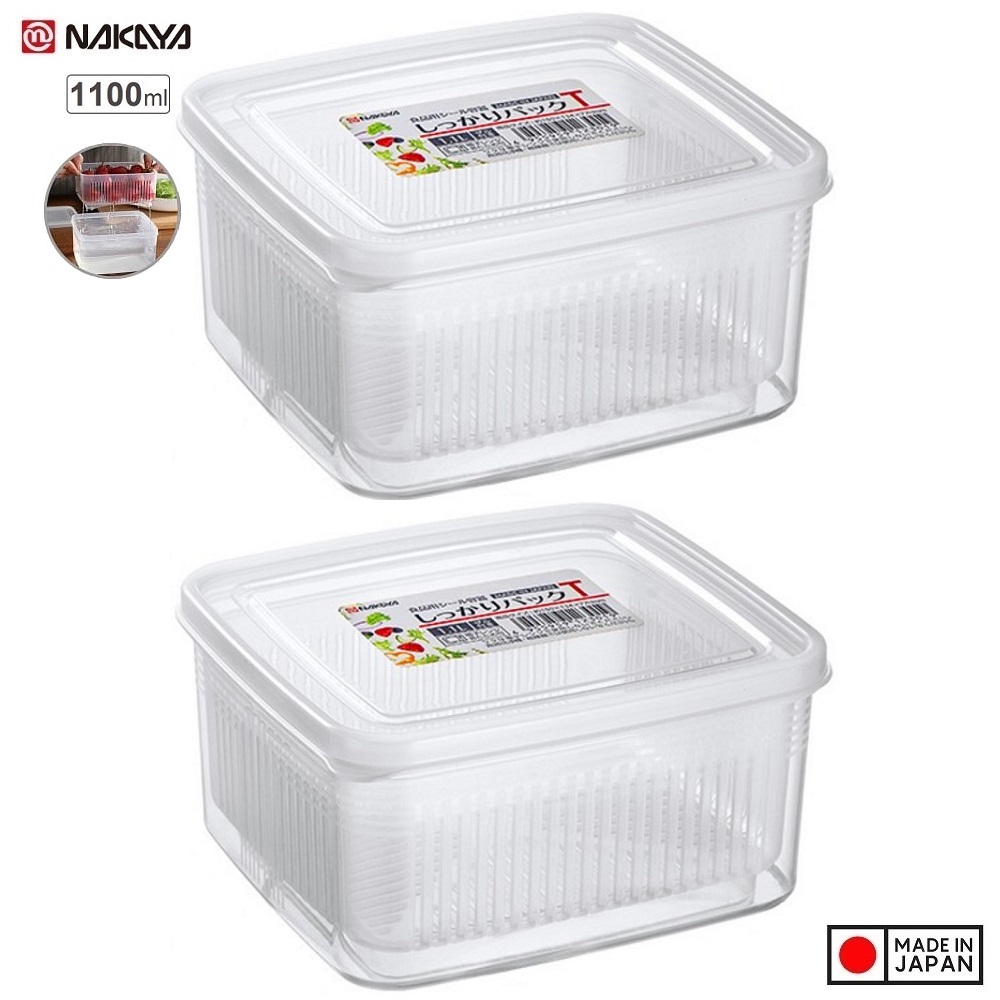 Set hộp thực phẩm 2 lớp bảo quản tủ lạnh, dùng được trong lò vi sóng Nakaya 1.1L - Hàng nội địa Nhật Bản (#Made in Japan)