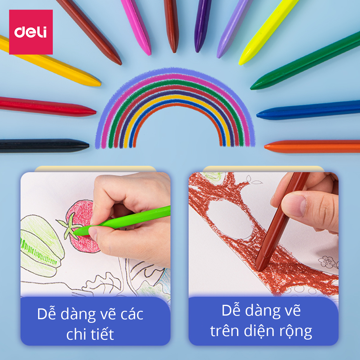 Bộ Bút Sáp Màu Hữu Cơ Cho Bé Tập Vẽ Tranh Tô Màu Deli - Không Phai Màu An Toàn Cho Trẻ Không Dính Tay - Phù Hợp Mĩ Thuật Học Sinh