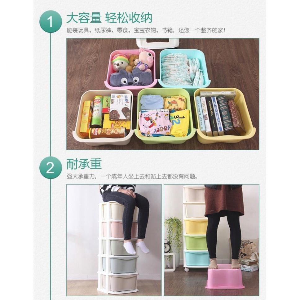 Tủ nhựa 5 tầng đựng quần áo gọn gàng dễ sử dụng đa sắc có bánh xe