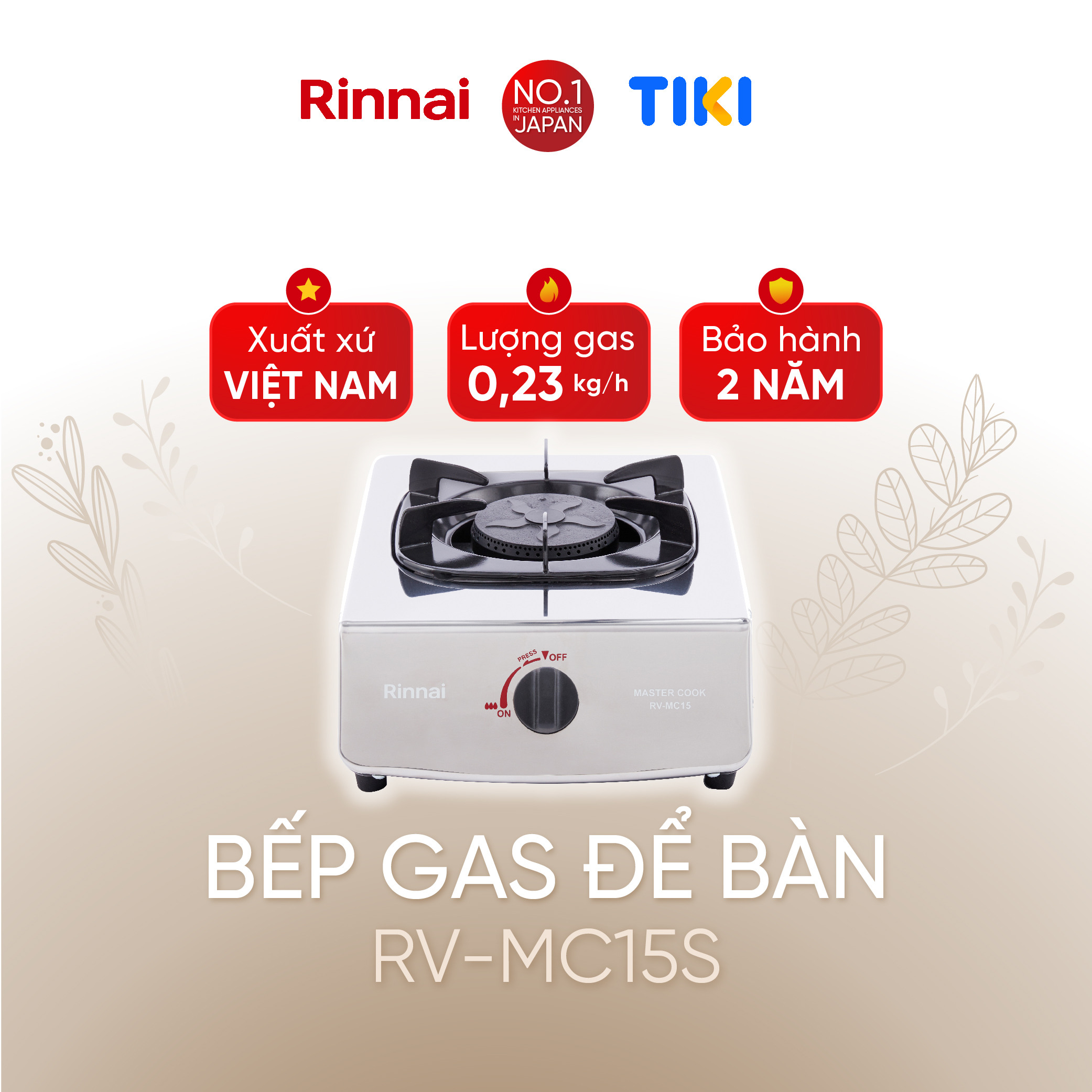Bếp gas dương Rinnai RV-MC15S mặt bếp inox và kiềng bếp men - Hàng chính hãng.