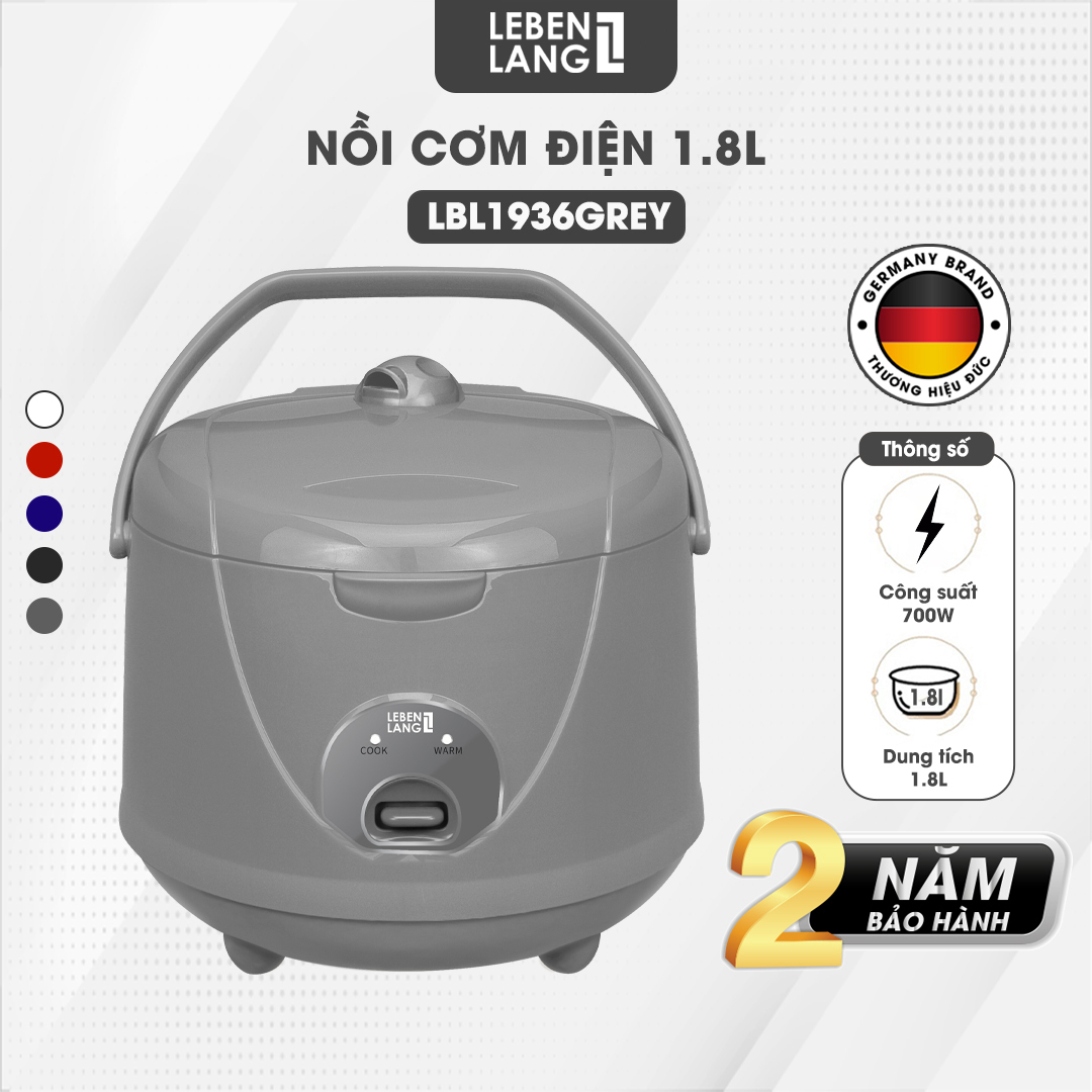 Nồi cơm điện Lebenlang LBL1936 dung tích 1800ml, công suất 700W, thiết kế đơn giản, bảo hành 2 năm - hàng chính hãng