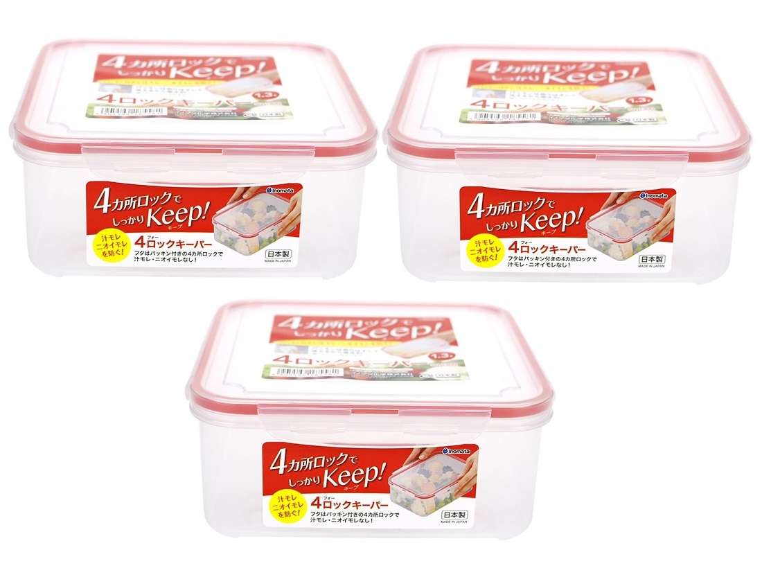 Bộ 03 hộp thực phẩm Vuông inomata 1300ml hàng nội địa Nhật Bản No.1855#