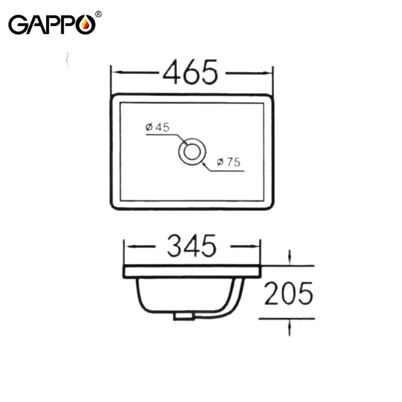 CHẬU LAVABO ÂM BÀN NHẬP KHẨU NGA GAPPO GT411 MEN TUYẾT HÌNH CHỮ NHẬT - HÀNG CHÍNH HÃNG