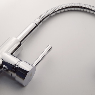 Vòi rửa chén nóng lạnh cần lò xo Đồng mạ Chrome Eurolife EL-KM03 (Trắng bạc)