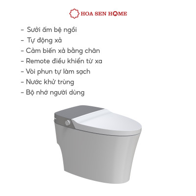Bồn cầu thông minh TUSLO E004 Luxury lớp phủ men cao cấp, thiết kế bo tròn góc cạnh, công nghệ cảm biến hiện đại - Hoa Sen Home - Hàng chính hãng 