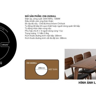 Bếp Điện Từ Đơn Cảm Ứng Đặt Âm OWANI OW-2628ALL - Hàng Chính Hãng