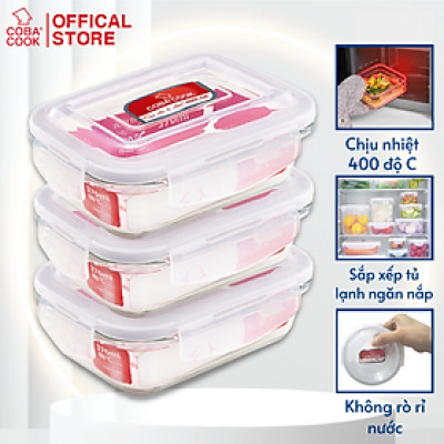 Bộ 3 hộp thủy tinh chịu nhiệt hình chữ nhật dung tích 370ml-CCL33