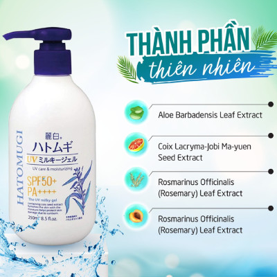 Sữa Dưỡng Thể Chống Nắng, Dưỡng Ẩm Và Làm Sáng Da Chiết Xuất Hạt Ý Dĩ Reihaku Hatomugi Nhật Bản SPF50 PA+++ 250ml