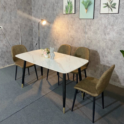Bàn ăn mặt đá Ceramic bóng kết hợp ghế Nordic, bàn ăn 4 ghế 6 ghế 8 ghế