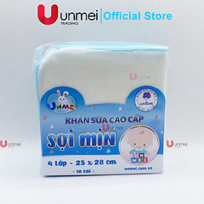 Khăn Sữa Unmei Xuất Nhật Sợi Mịn, Dày 4 Lớp Dành Cho Bé Từ Sơ Sinh (Kích Thước 25x28cm) - Khăn Xô Loại Chất Lượng, Giao Mẫu Ngẫu Nhiên