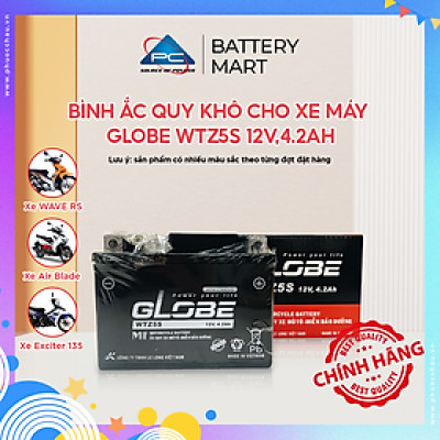 Bình Ắc Quy Khô WTZ5S 12V,4.2Ah/WTD 4V,3.5Ah hiệu GLOBE Cho Xe WAVE RS100/ WAVE RS 110/ AIRBLADE/ EXCITER 135