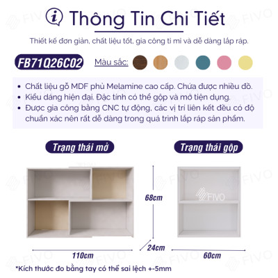 Kệ Gỗ Trang Trí Để Sàn FIVO FB71 Ngang 110cm Màu Trắng, Thiết Kế Thông Minh Có Thể Đóng Mở Tùy Thích, Nhiều Ngăn Chứa Đồ Rộng Rãi Đa Dụng