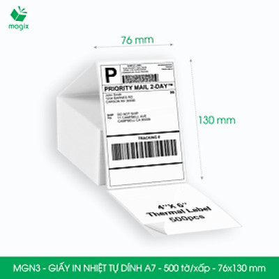 MGN3 - 76x130 mm - Combo 2 xấp 500 tờ giấy in nhiệt A7 tự dính - Giấy in đơn hàng, giấy in A7