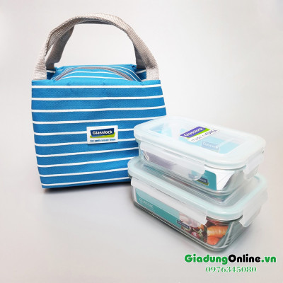 Bộ đựng đồ ăn trưa gồm túi giữ nhiệt  + hộp thủy tinh 400ml + hộp thủy tinh chia ngăn 670ml - Lunch40-67K