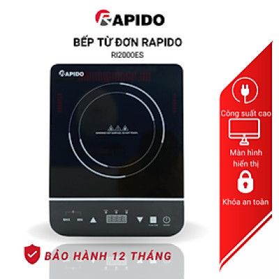 Bếp từ đơn Rapido công suất 2000W, điều khiển cảm ứng, tự động ngắt an toàn - Hàng chính hãng