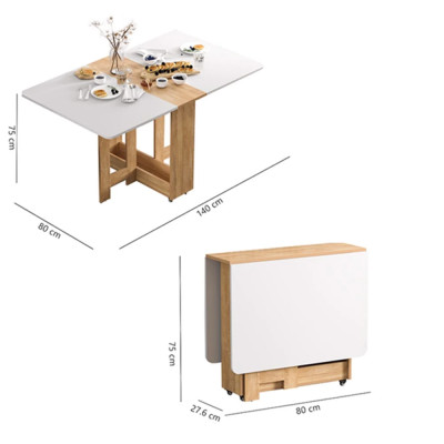 Bàn ăn thông minh có bánh xe vân gỗ trắng HC-41