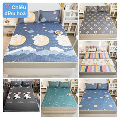 Chiếu điều hòa cao su non Tencel 1m6 x 2m - Bộ chiếu tặng kèm 2 vỏ gối - Giao ngẫu nhiên