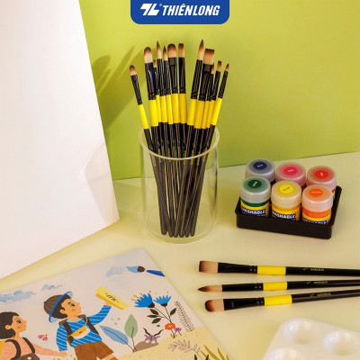 Bộ 5 Cọ vẽ màu nước Thiên Long  đầu Round/ Flat/ Filbert - Cọ lông mềm cho cảm giác tô, vẽ êm mượt