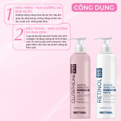 Kem Dưỡng Thể Trắng Da Chống Nắng Ban Ngày Pretty Skin Body Glutathione V10 Alpha Arbutin Body Lotion 250ml tặng móc khóa