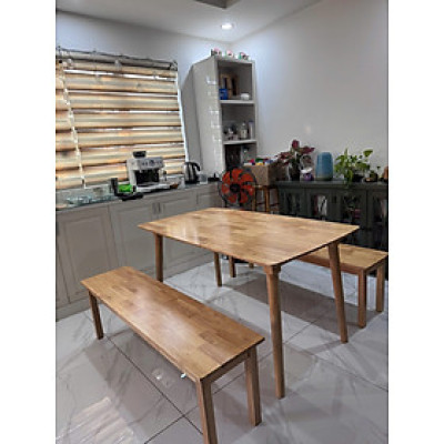 Bộ bàn ăn gỗ cao su Juno Sofa gồm 2 băng và bàn 1m4 giá rẻ, tiện lợi