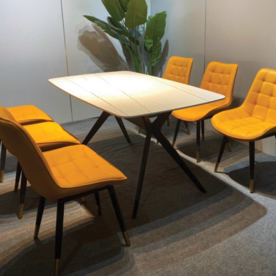 Bàn ăn mặt đá cẩm thạch Tundo chân xương cá hiện đại