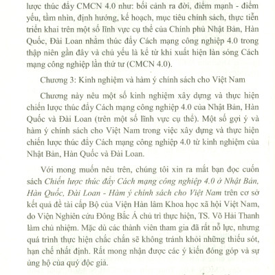 Chiến Lược Thúc Đẩy Cách Mạng Công Nghiệp 4.0 Ở Nhật Bản, Hàn Quốc, Đài Loan - Hàm Ý Chính Sách Cho Việt Nam (Sách chuyên khảo)