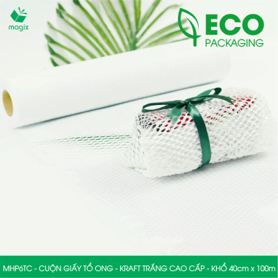 MHP6TC - 40cm x 100m - Cuộn giấy tổ ong chống sốc - Kraft trắng Cao Cấp - Giấy gói hàng, gói quà