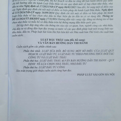 Sách Luật Đấu Thầu sửa đổi, bổ sung và Văn Bản Hướng Dẫn Thi Hành - V2535D